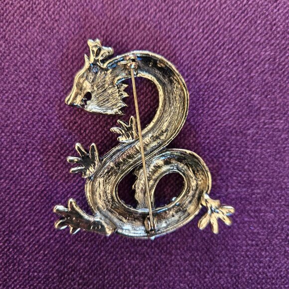 Chinese Dragon Rhinestone Brooch - Picture 4 of 5